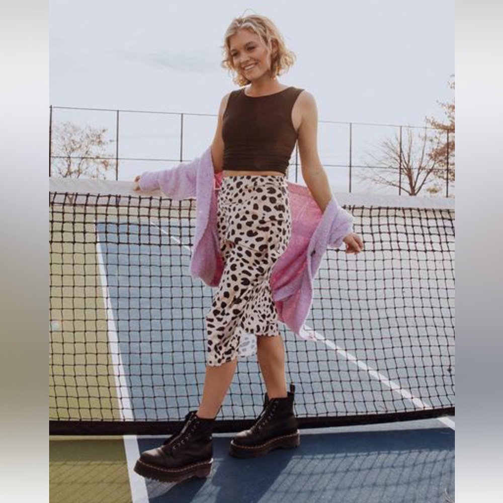 Clad & Cloth Satin Cheetah Skirt in Small